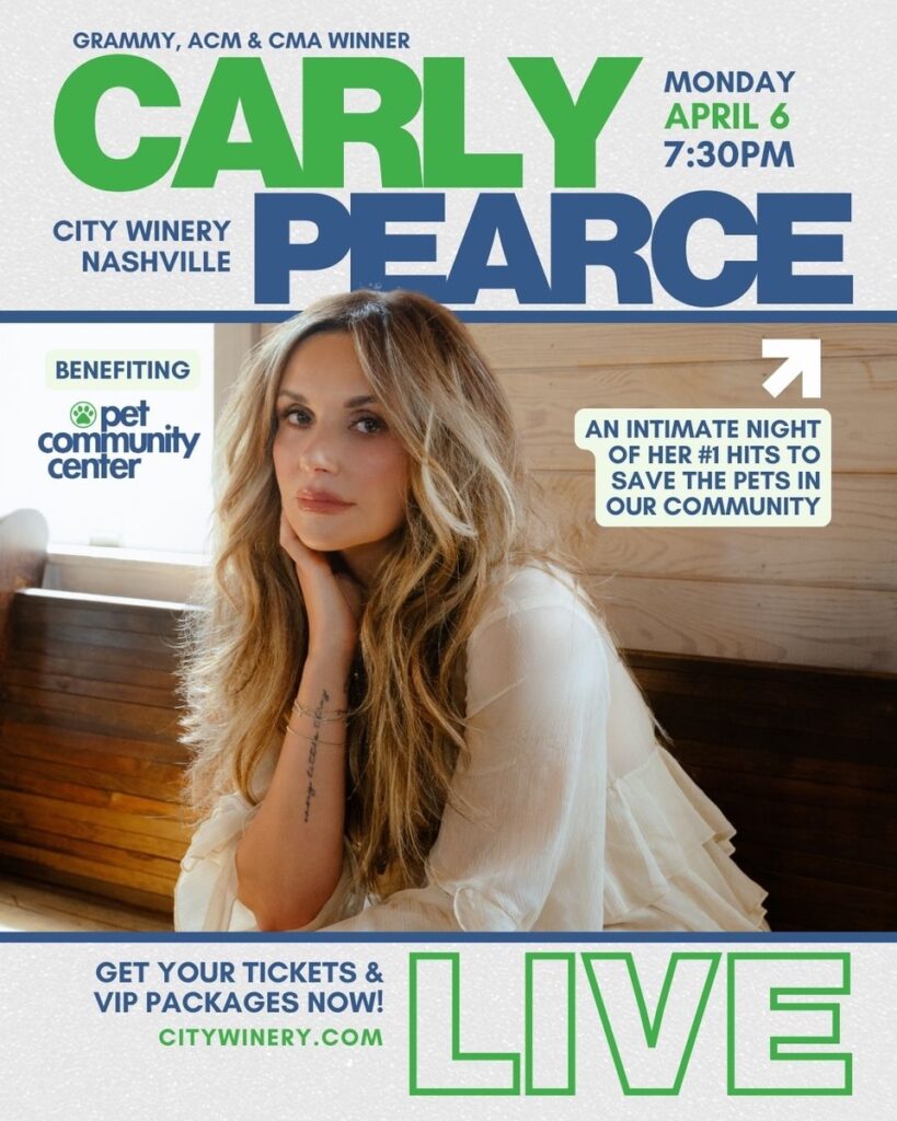 Carly Pearce playing at Nashville City Winery to benefit PCC